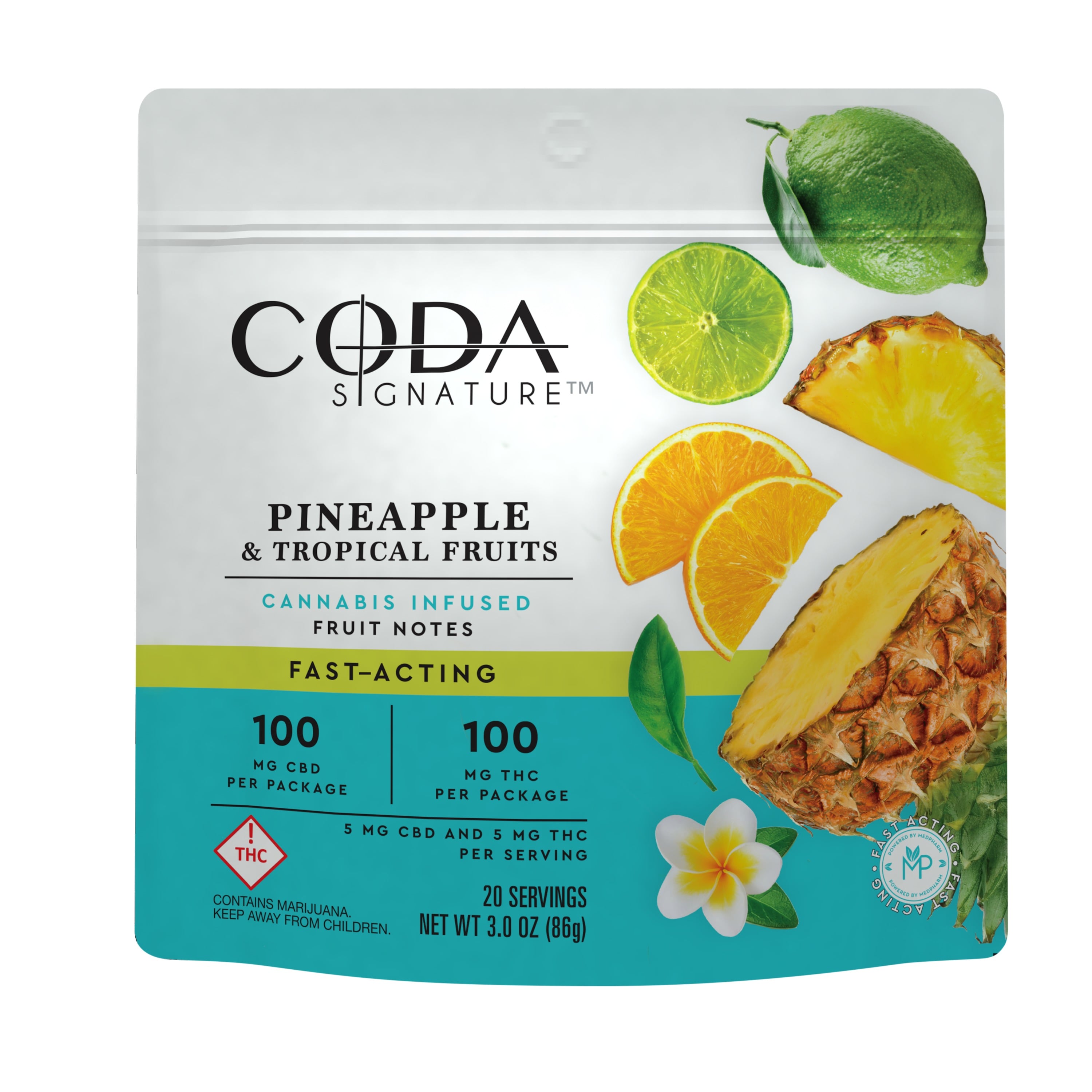 1:1 Pineapple & Tropical Fruits [20pk] (100mg CBD/100mg THC)