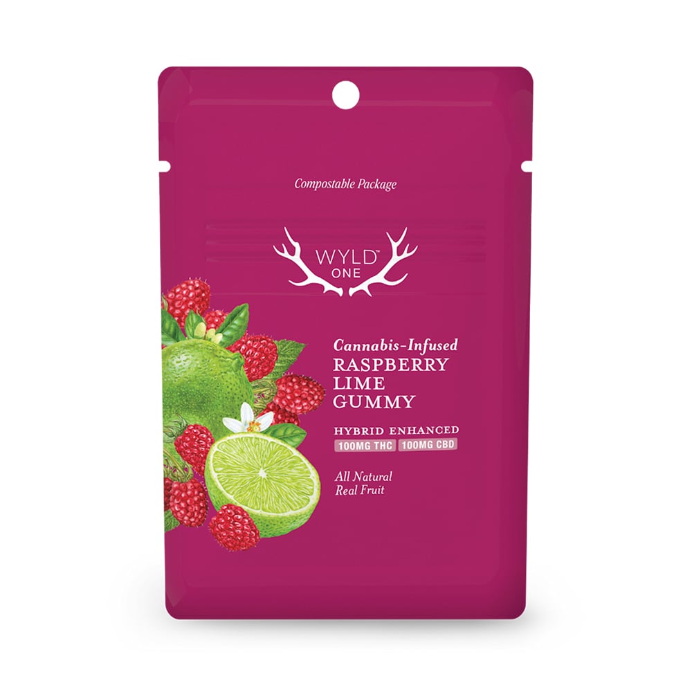 Wyld ONE: Raspberry Lime 1:1 CBD + Hybrid Gummy | 100mg THC:100mg CBD
