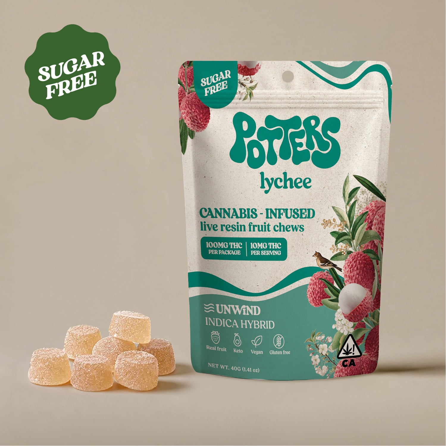 Lychee | Sugar-Free Live Resin Fruit Chews | 100mg THC | 10pk
