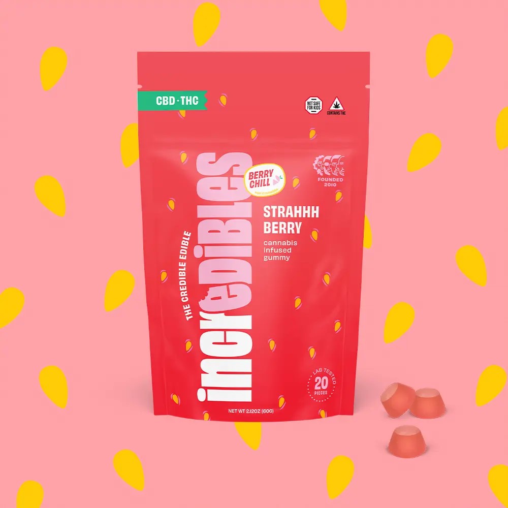 inc.edibles 20 Pack Strahhhberry THC/CBD Gummies 01181
