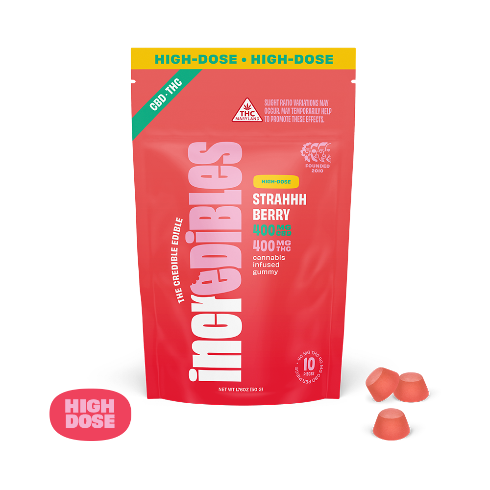 1:1 Strahhhberry + CBD High Dose [10pk] (400mg CBD/400mg THC)