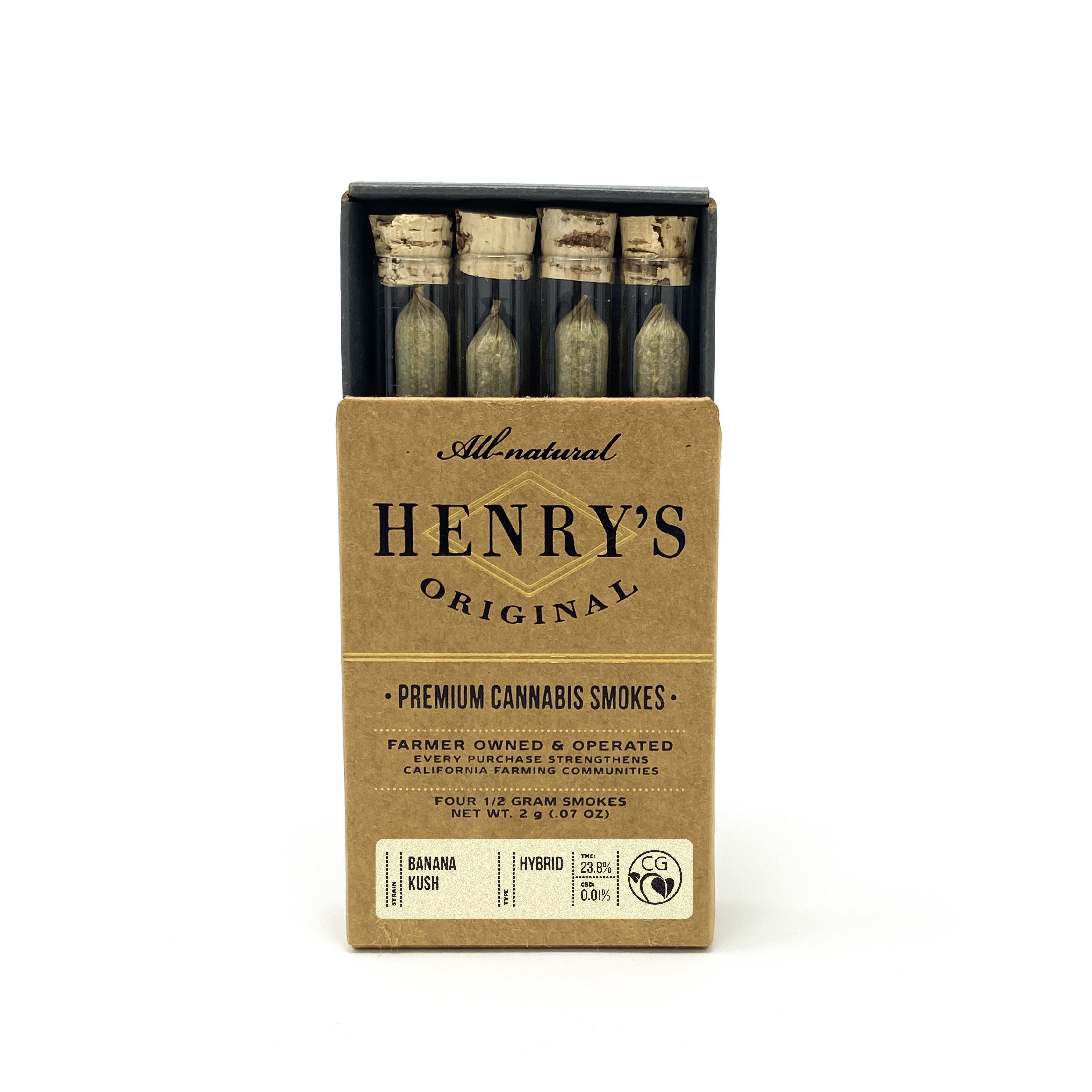 Banana Kush PreRoll 4 Pack (.5g each, 2g total) Henry's Original 4