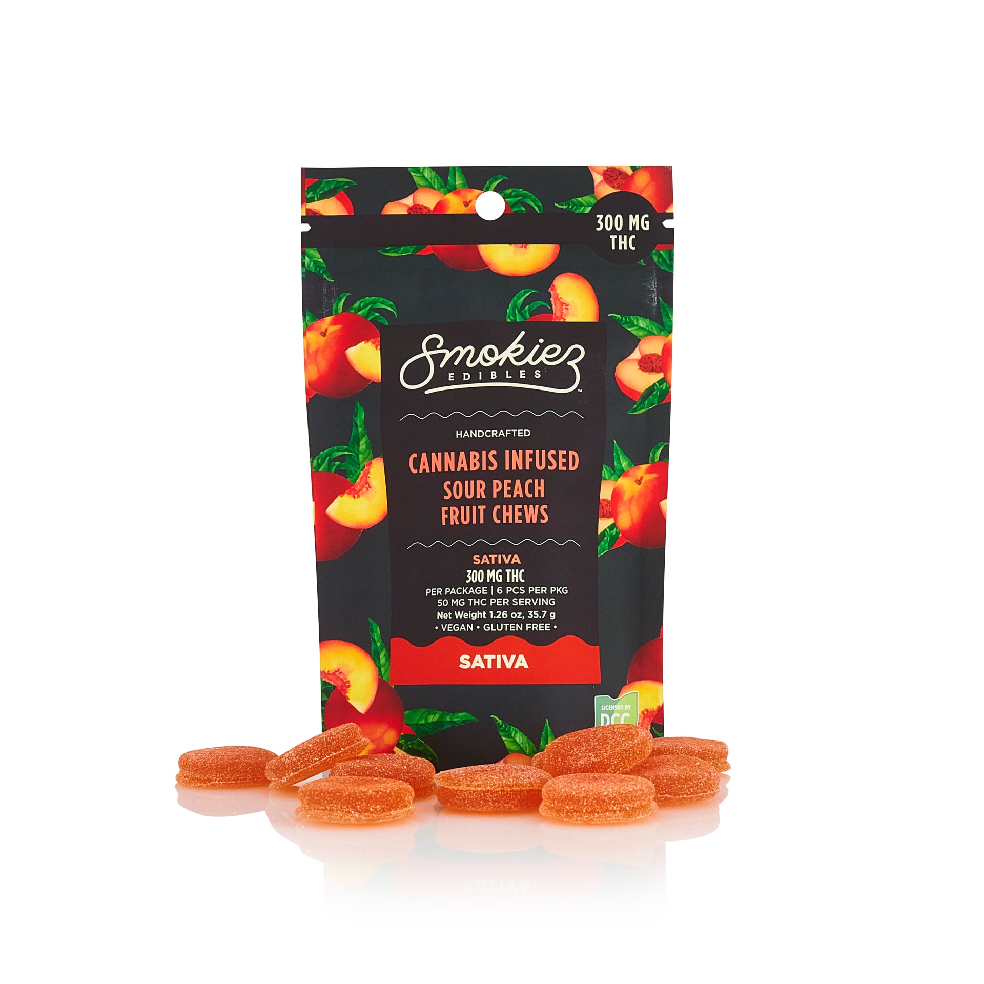 SMOKIEZ - SOUR PEACH - GUMMIES - [300MG] - SATIVA - 6PK