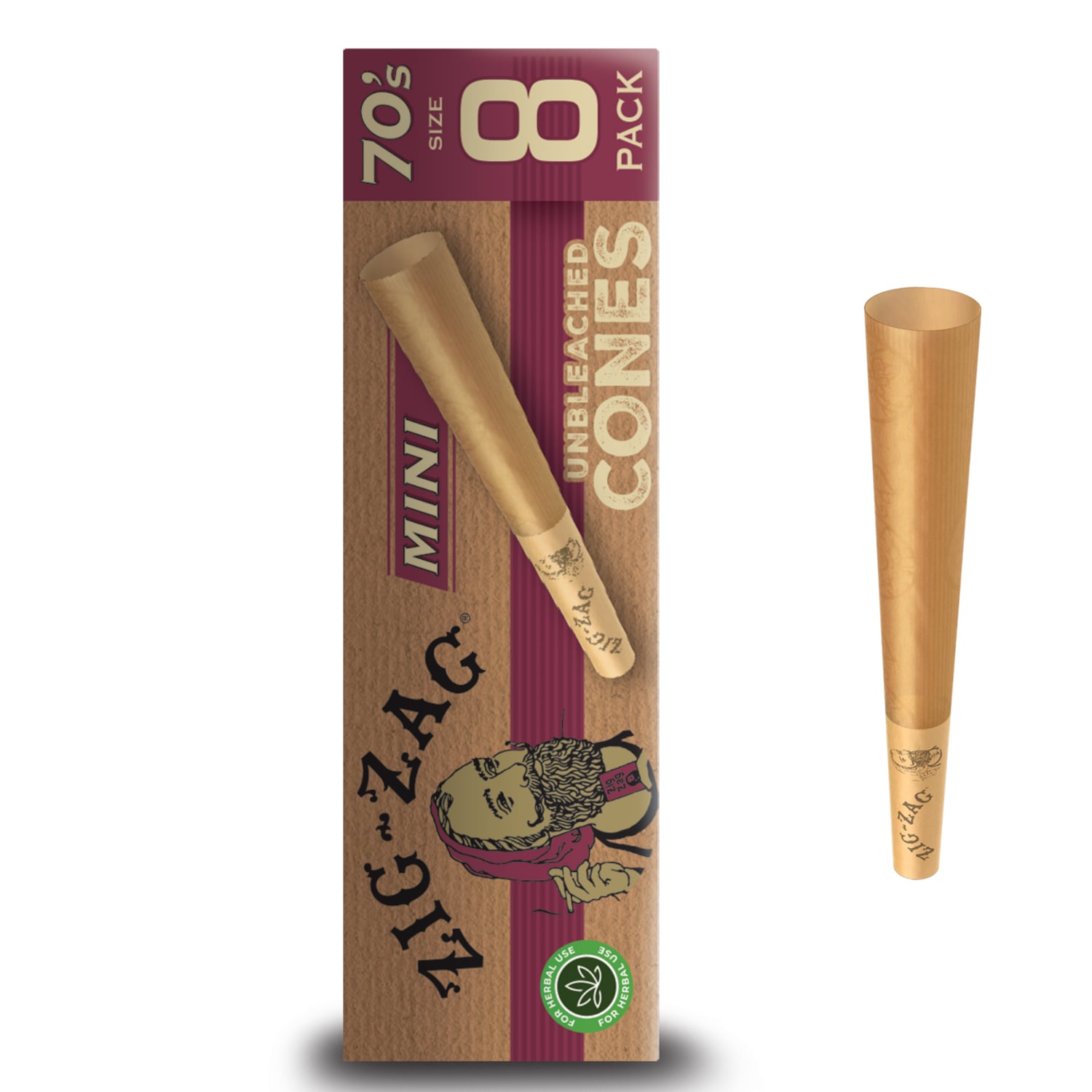 ZIG ZAG - UNBLEACHED PREROLLED CONES 70'S SIZE - 8PK