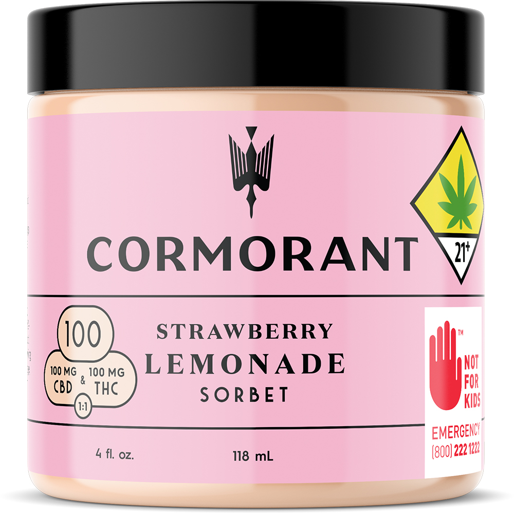 4 oz. 1:1 Strawberry Lemonade Sorbet - 100 mg CBD + 100 mg THC