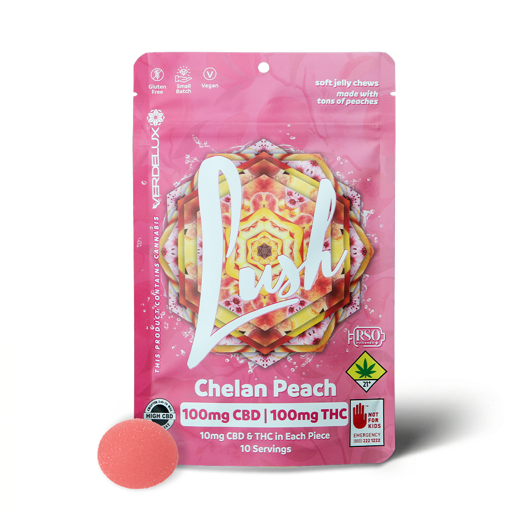 Gummies Lush Chelan Peach 1:1 (DOHC) Edibles 10pk - 100mg CBD | 100mg THC