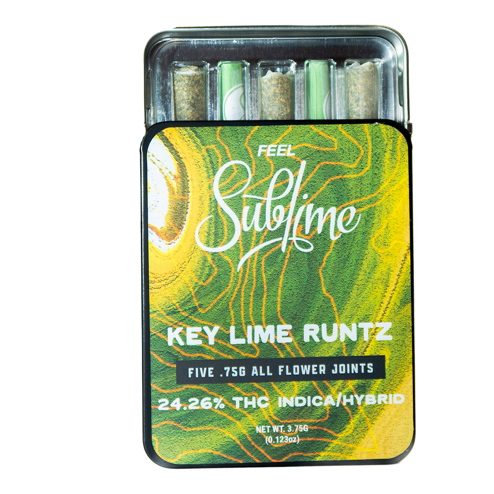 Key Lime Runtz All Flower Mini Preroll (.75g) Sublime Brands 5 Pack