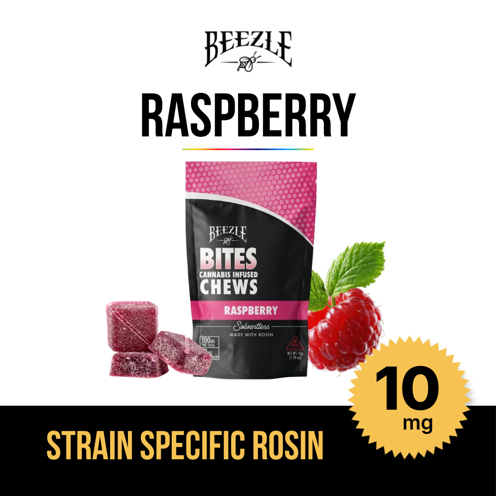 BEEZLE BITES - RASPBERRY - SOLVENTLESS ROSIN CHEWS - [100MG] - 10PK - HYBRID