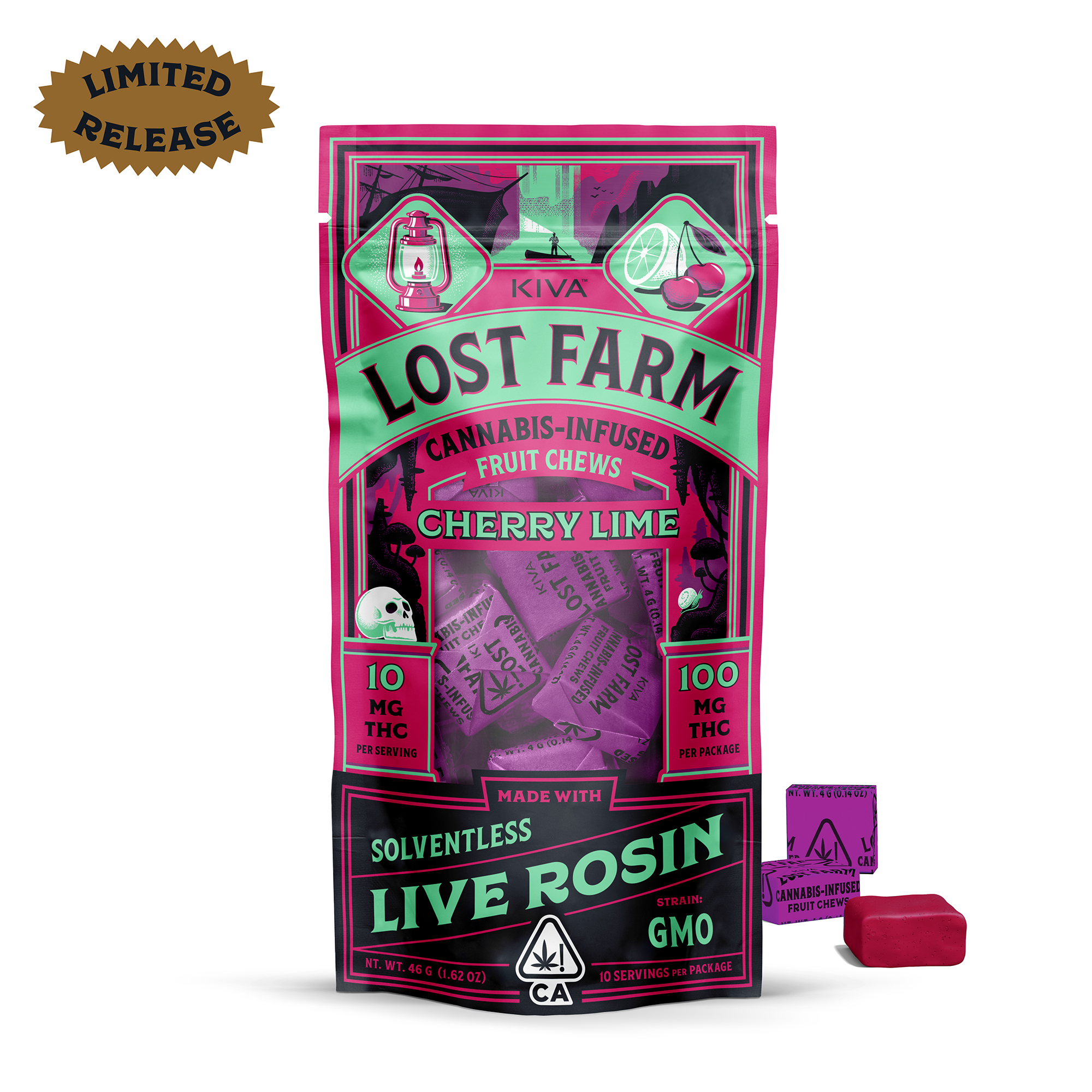 10mg Lost Farm 'Cherry Lime x GMO' Live Rosin Chews 100mg THC total