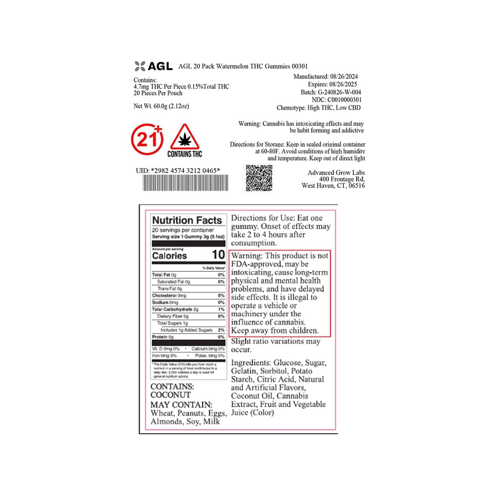 AGL 20 Pack Watermelon THC Gummies 00301