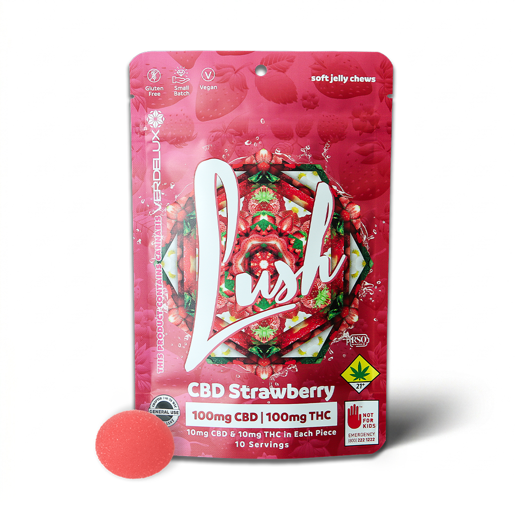 Gummies Lush Strawberry 1:1 (DOHC) Edibles - 10pk 100mg CBD | 100mg THC