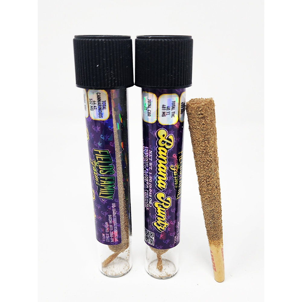 Banana Runtz Single PreRoll [1.2g] Fields Family Farmz Diamond, Kief, Cannabis Oil Infused