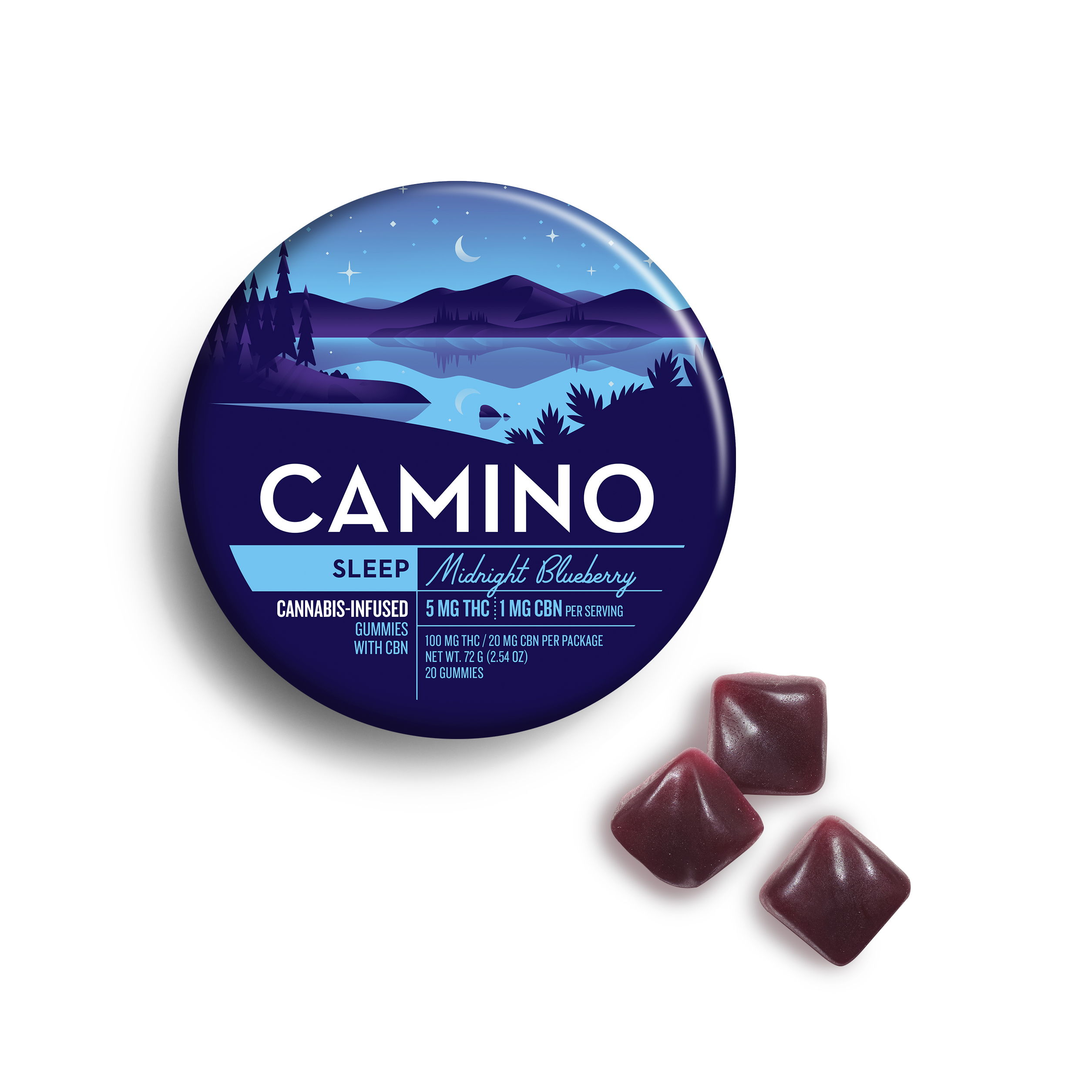 5mg : 1mg CBN Camino 'Sleep' Midnight Blueberry Gummies 100mg THC | 20mg CBN total