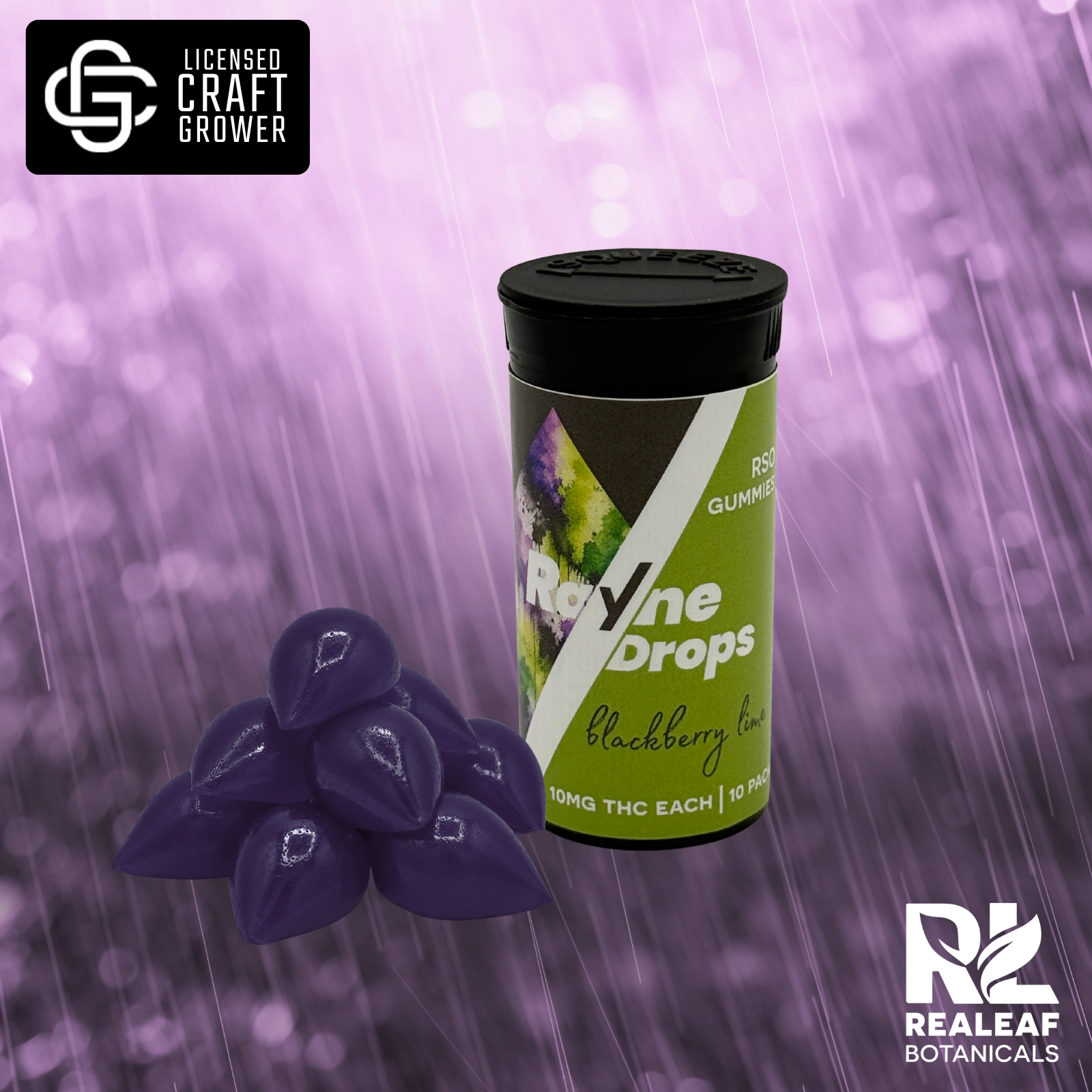 Rayne Drops RSO Gummies - Blackberry Lime - 10-Pack - 100mg
