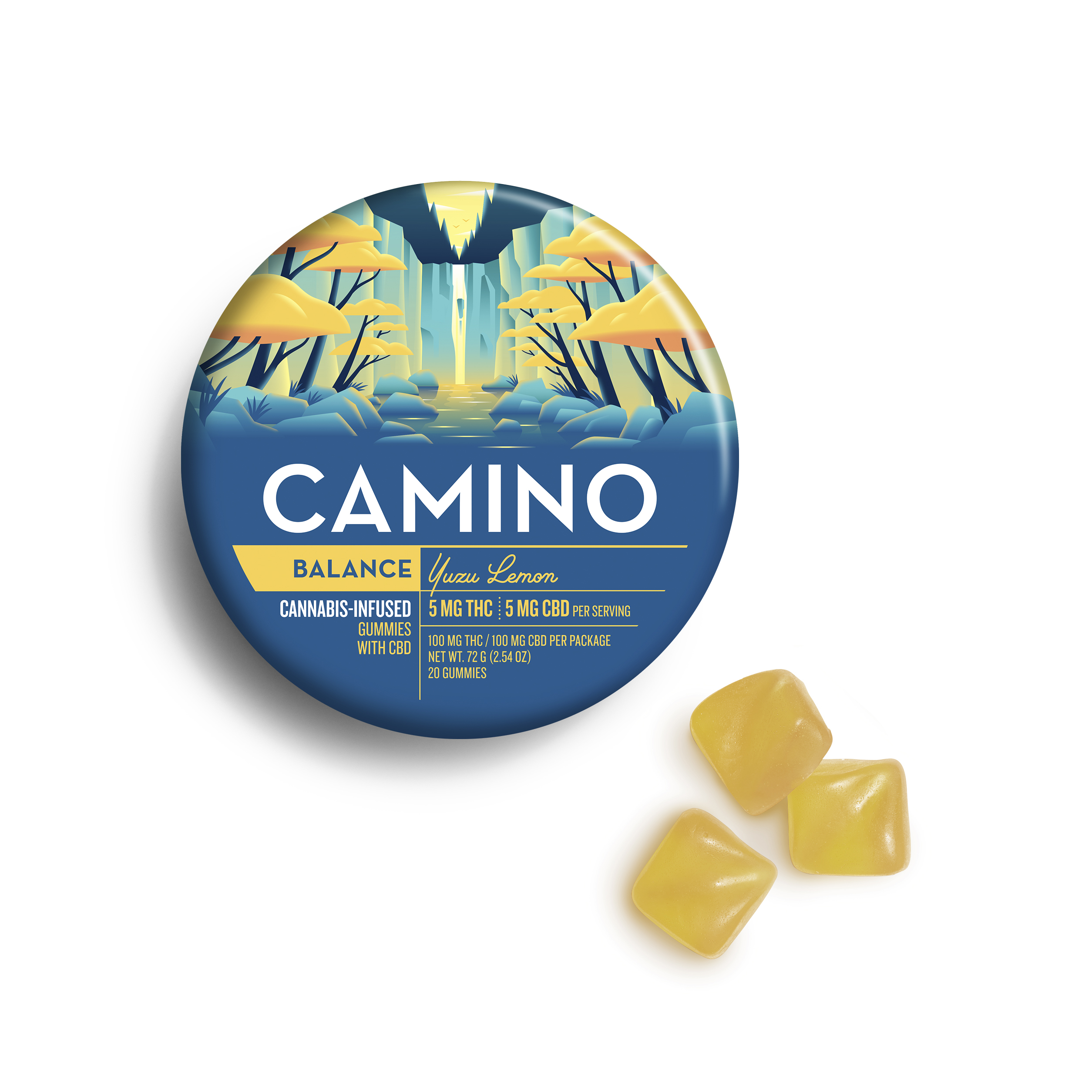 5mg : 5mg CBD Camino 'Balance' Yuzu Lemon Gummies 100mg THC | 100mg CBD total