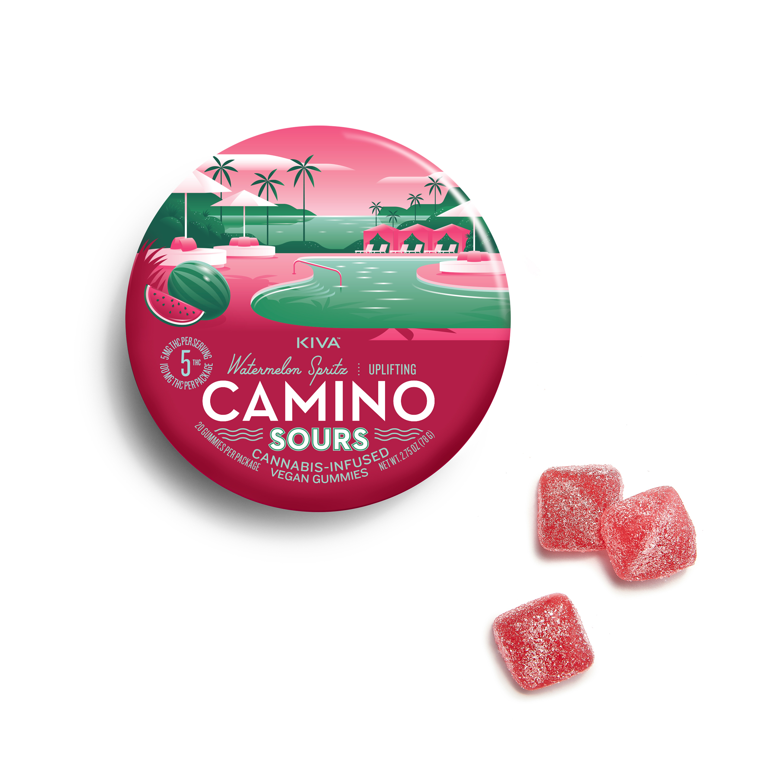5mg Camino Sours 'Uplifting' Watermelon Spritz Gummies 100mg THC total