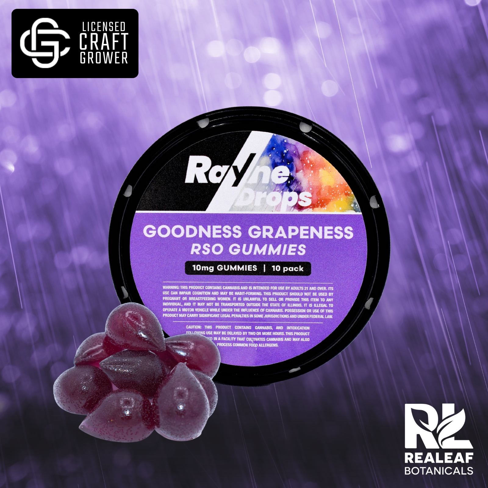 Rayne Drops RSO Gummies - Goodness Grapeness - 10-Pack - 100mg
