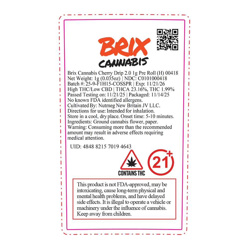 Shop Brix Cherry Drip Pre-Rolls 22.30% H 00418 2pk | Budr