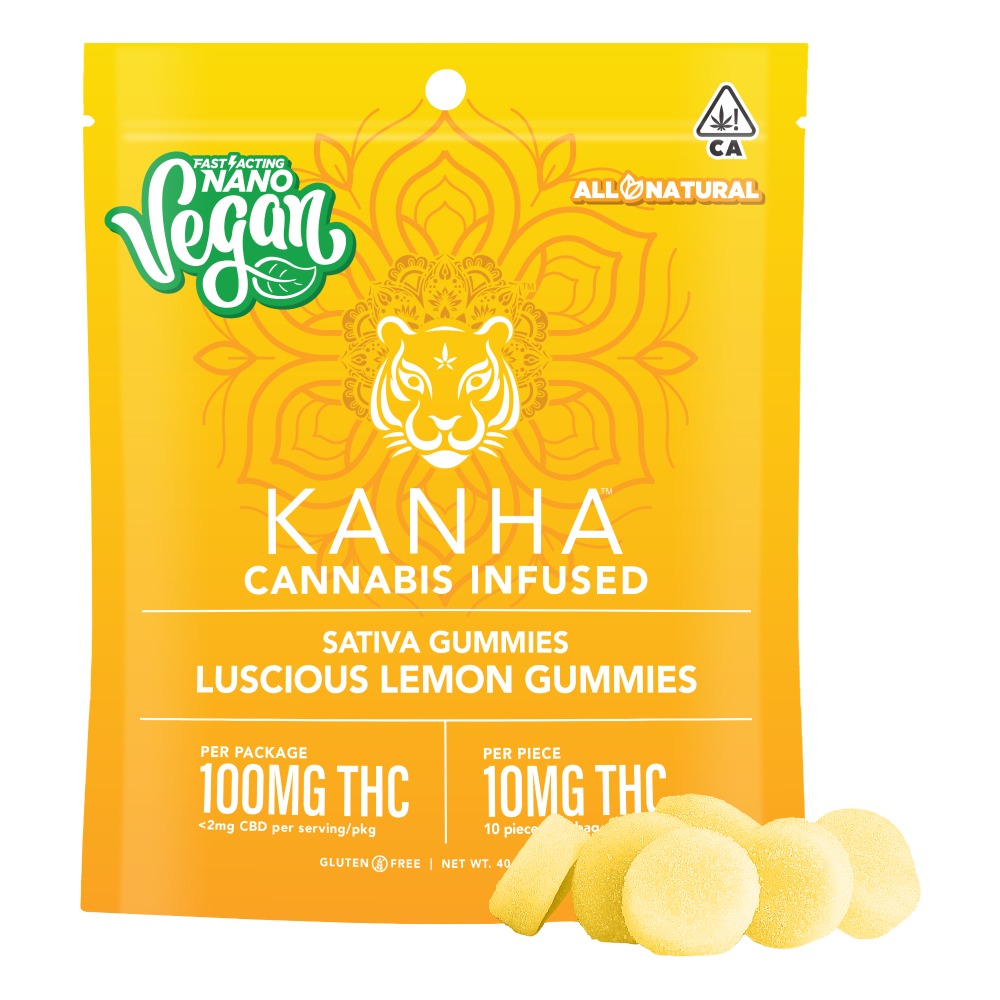 Luscious Lemon Sativa [10pk] (100mg) KANHA FastActing Vegan Gummies Jane