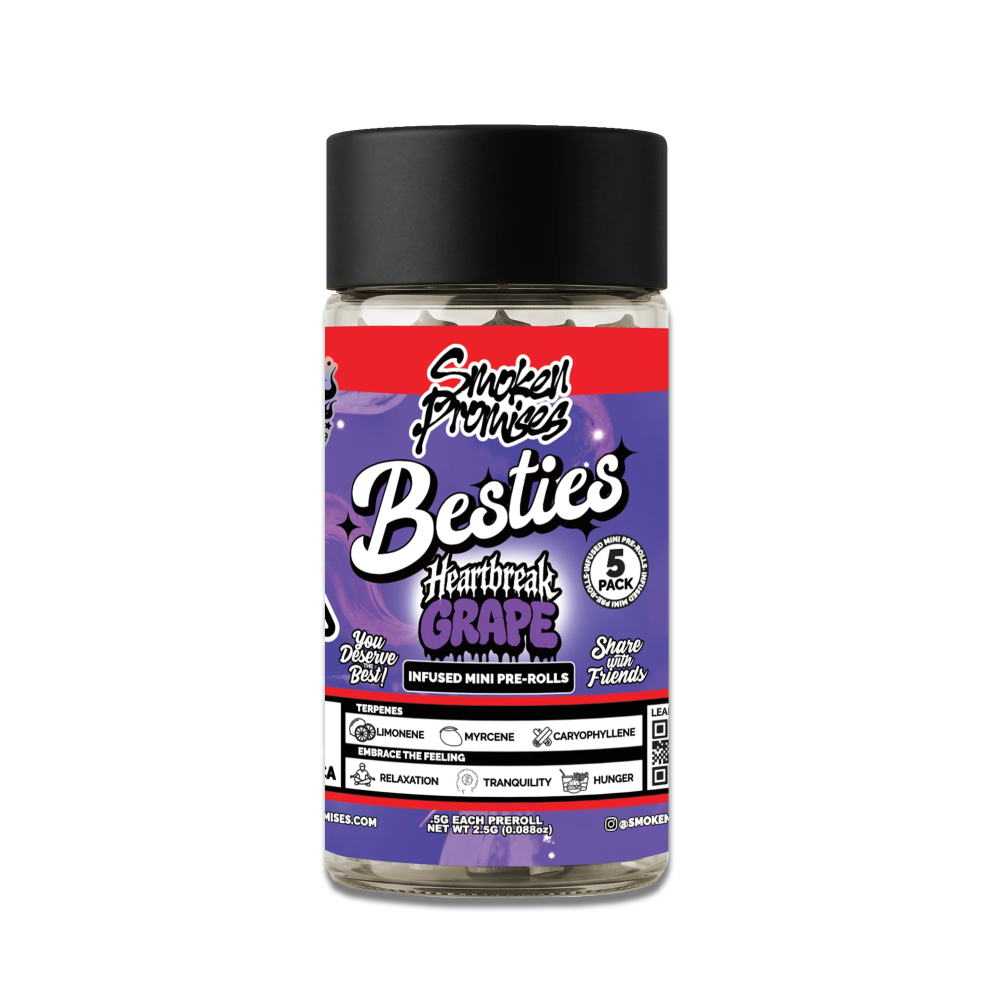 SMOKEN PROMISES - HEARTBREAK GRAPE - INFUSED PREROLL - INDICA - (5PK) - [2.5G]