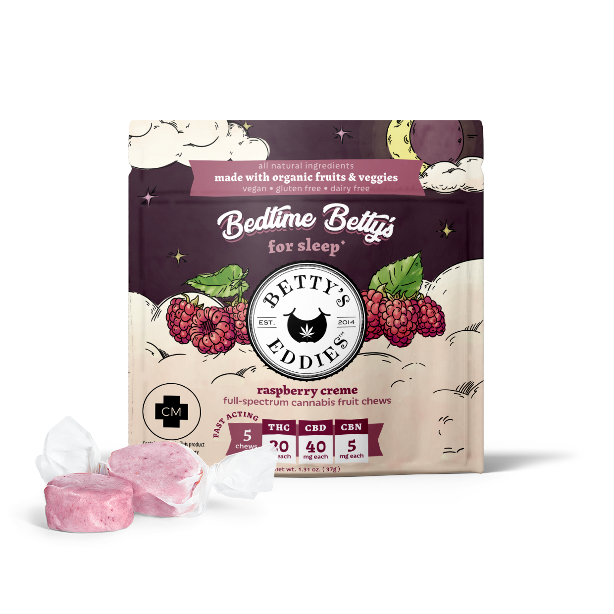 Raspberry Creme [5pk] (200mg CBD/100mg THC/25mg CBN) Betty's Eddies