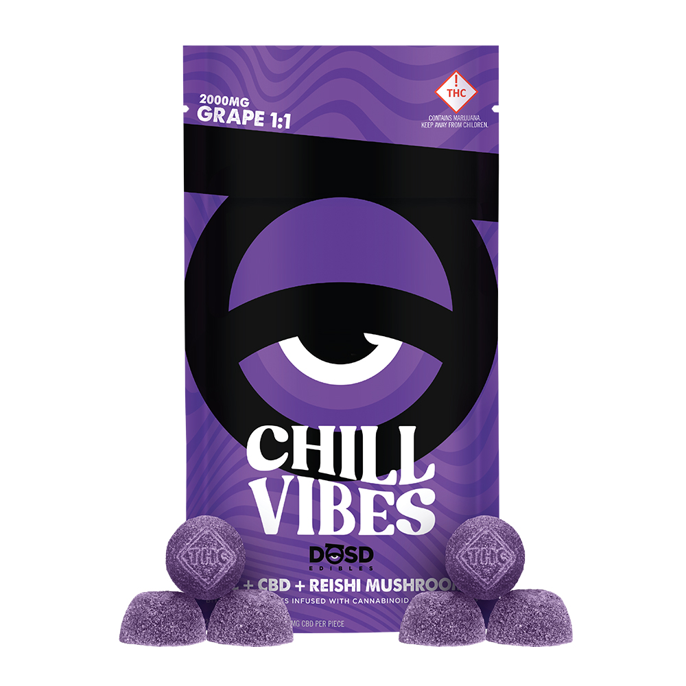 Chill Vibes 1:1 CBD - Grape [20pk] (2000mg THC/2000mg CBD/500mg Reishi)