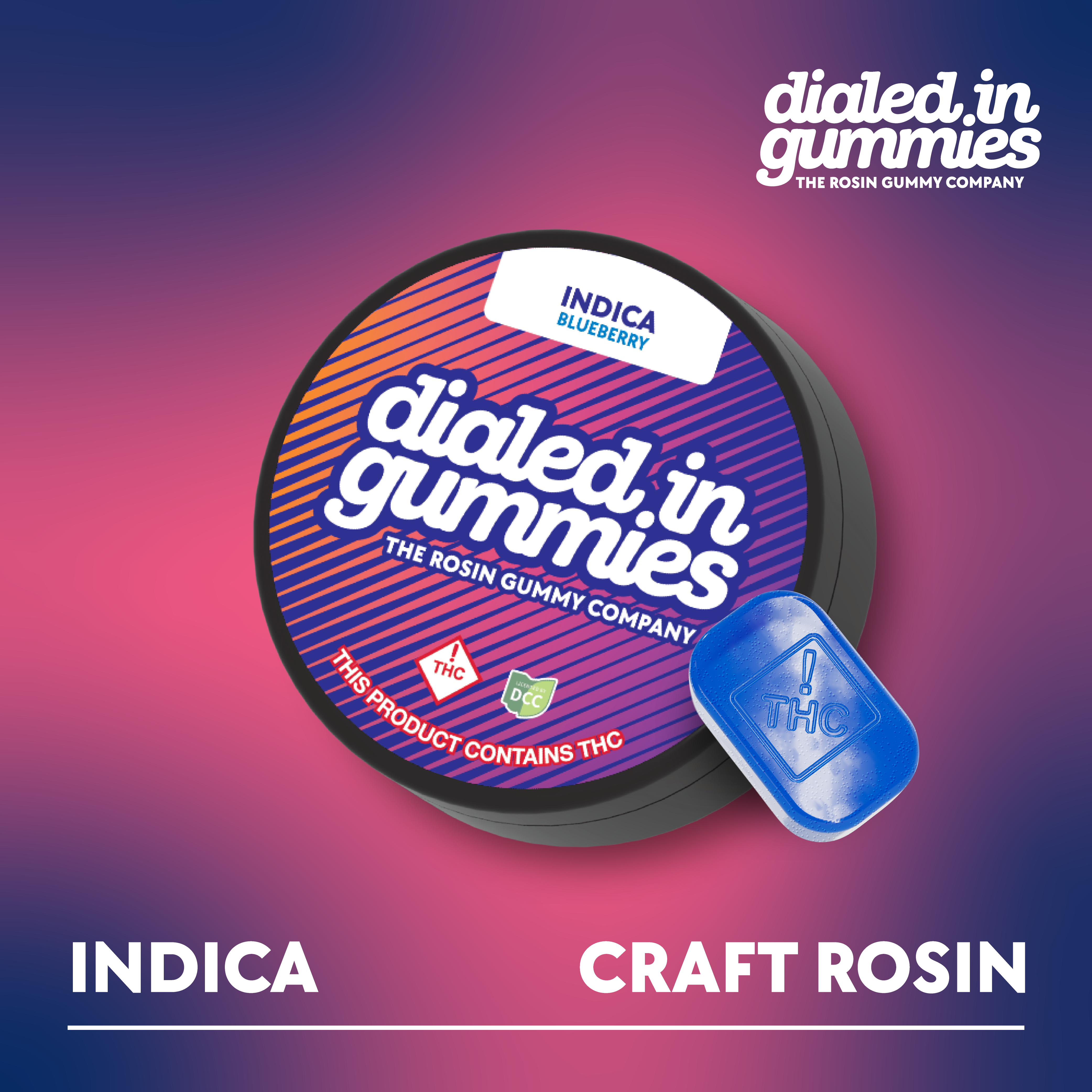DIALED IN - BLUEBERRY - ROSIN GUMMIES - [100MG] - 10PK - INDICA