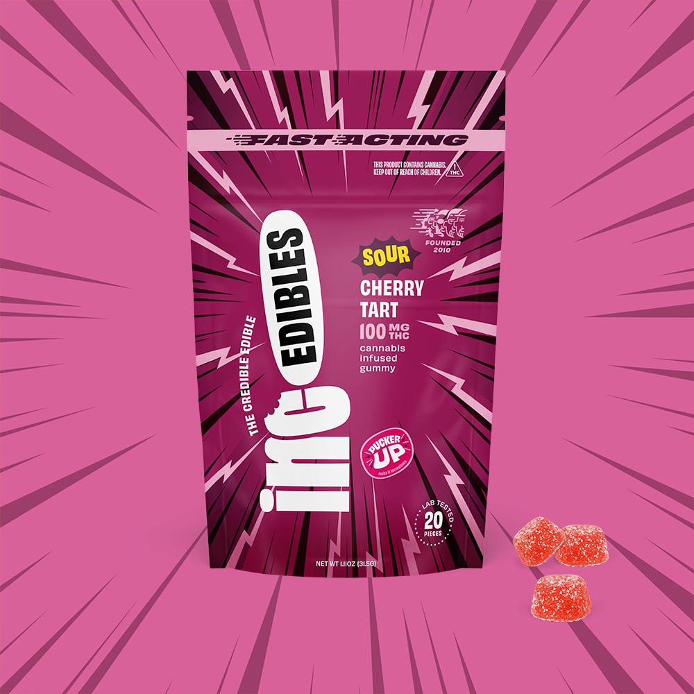 inc.edibles 20 Pack Fast Acting Sour Cherry Tart THC Gummies 01094