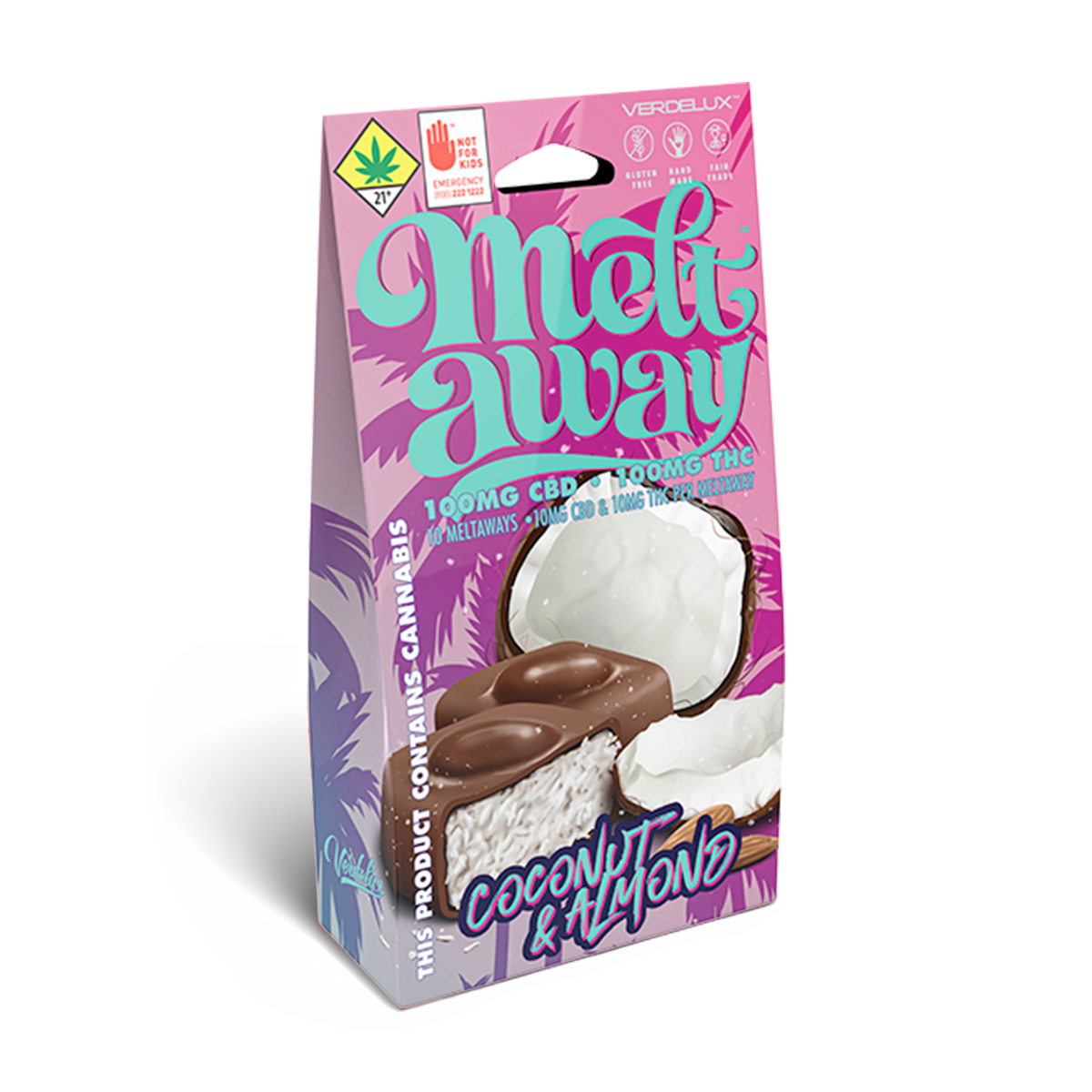 Meltaway Chocolate Covered Coconut & Almond 1:1 (DOHC) Edibles 10pk 100mg CBD | 100mg THC