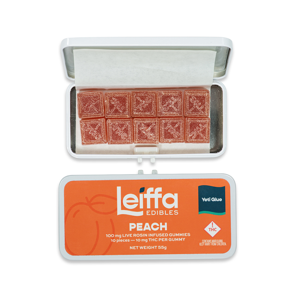 Peach Yeti Glue [10pk] (100mg) Leiffa Live Rosin Gummies Jane