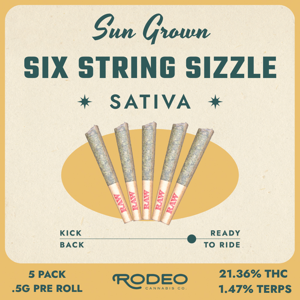 Rodeo Sun Grown Six String Sizzle (S) 0.5g 5 Pack Prerolls (C0070000369)