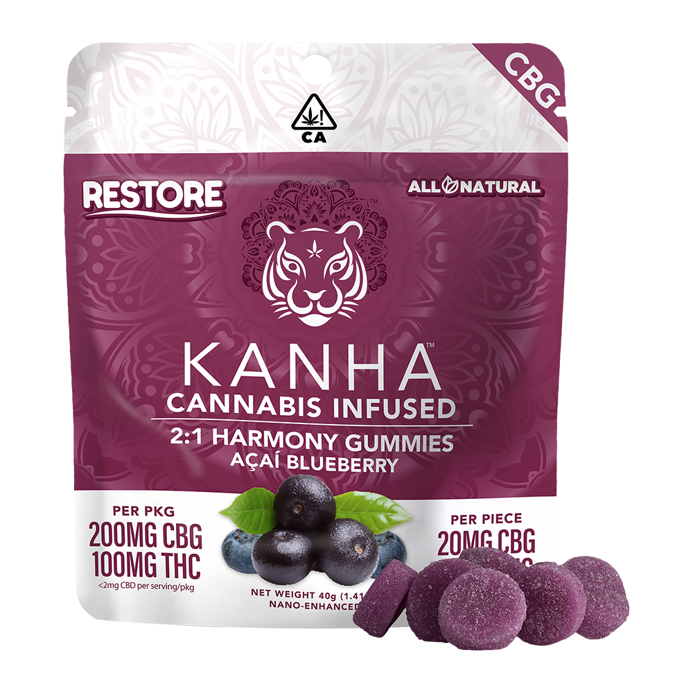 KANHA | Harmony | 2:1 CBG:THC | Açaí Blueberry | 20mg CBG/10mg THC | 10-pack