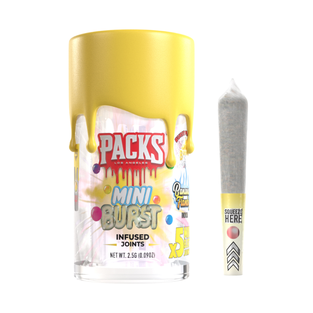 Banana Flambe [2.5g] Packwoods 5 Pack Mini Bursts Infused Joints Jane