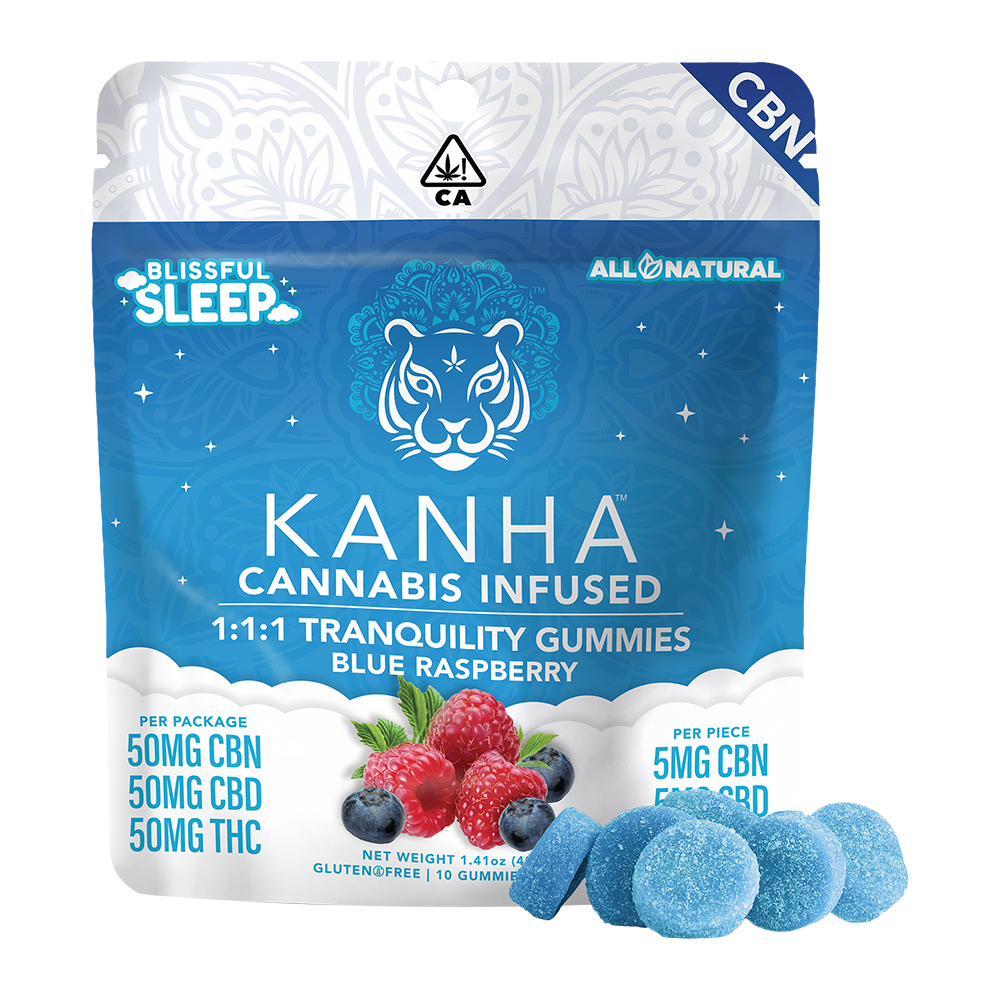 KANHA | Tranquility | 1:1:1 CBN:CBD:THC | Blue Raspberry | 50mg CBN/ 50mg CBD/ 50mg THC | 10-pack