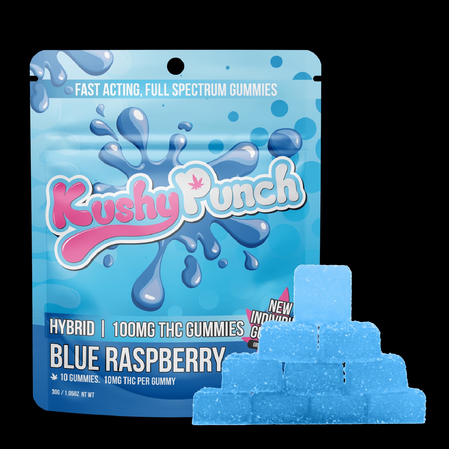 Blue Raspberry [10pk] (100mg) Kushy Punch Fast Acting Gummies Jane