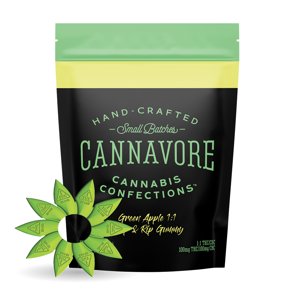 Cannavore Gummy 1:1 Green Apple [Multi Dose] (100mg THC/100mg CBC)