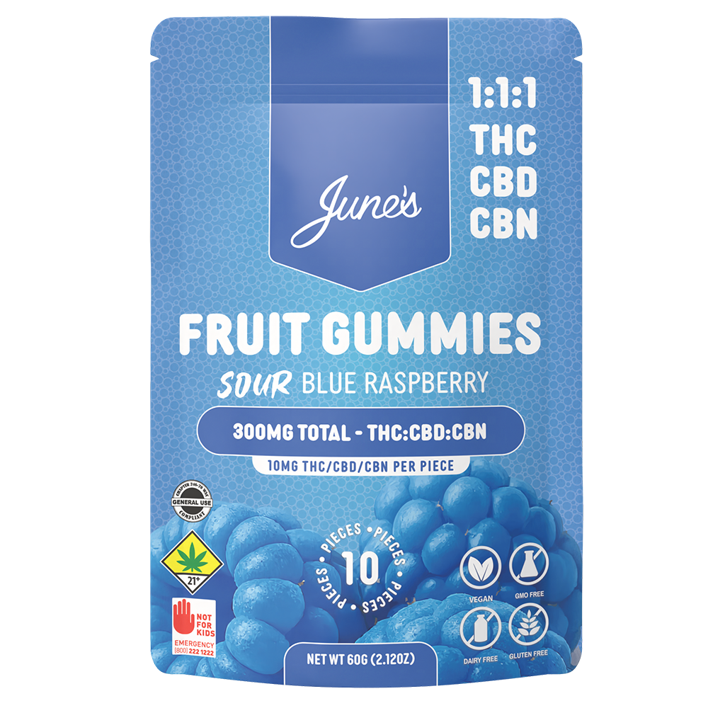 1:1:1 Sour Blue Raspberry [10pk] (100mg CBD/100mg THC/100mg CBN)