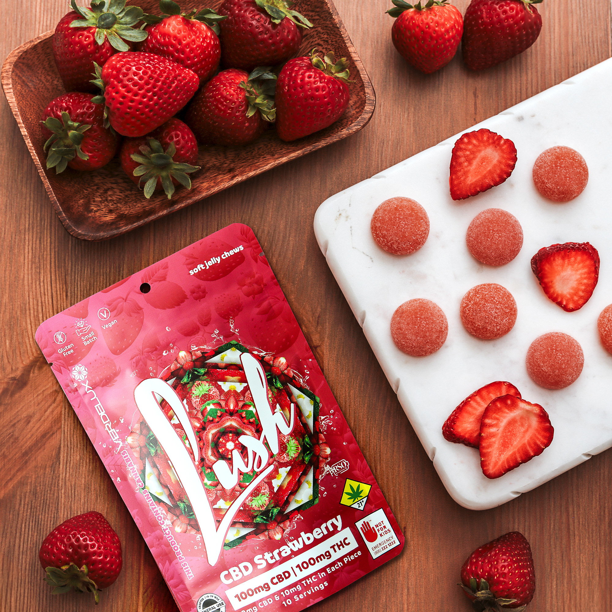 Gummies Lush Strawberry 1:1 (DOHC) Edibles - 10pk 100mg CBD