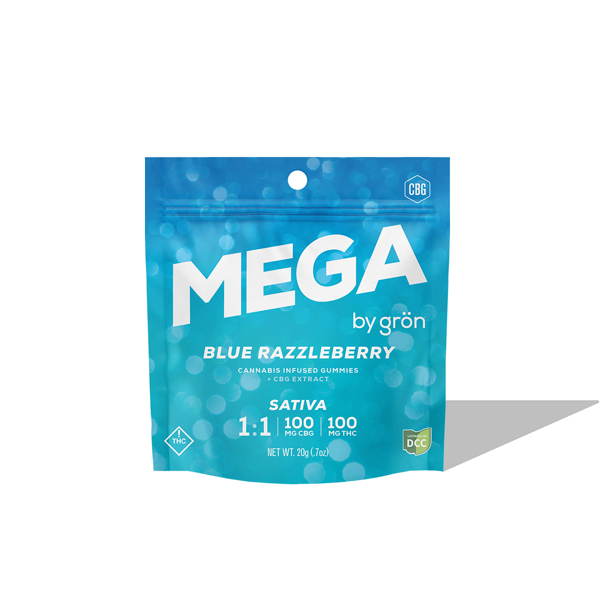 GRON - BLUE RAZZLEBERRY MEGA PEARL 1:1 THC / CBG - GUMMIES - [100MG THC / 100MG CBG] - 10PK - SATIVA