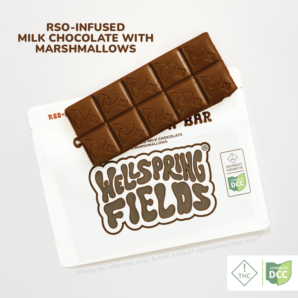 Wellspring Fields - Chocolate Marshmallow Bar - RSO Infused Milk Chocolate - 100mg - 10pk