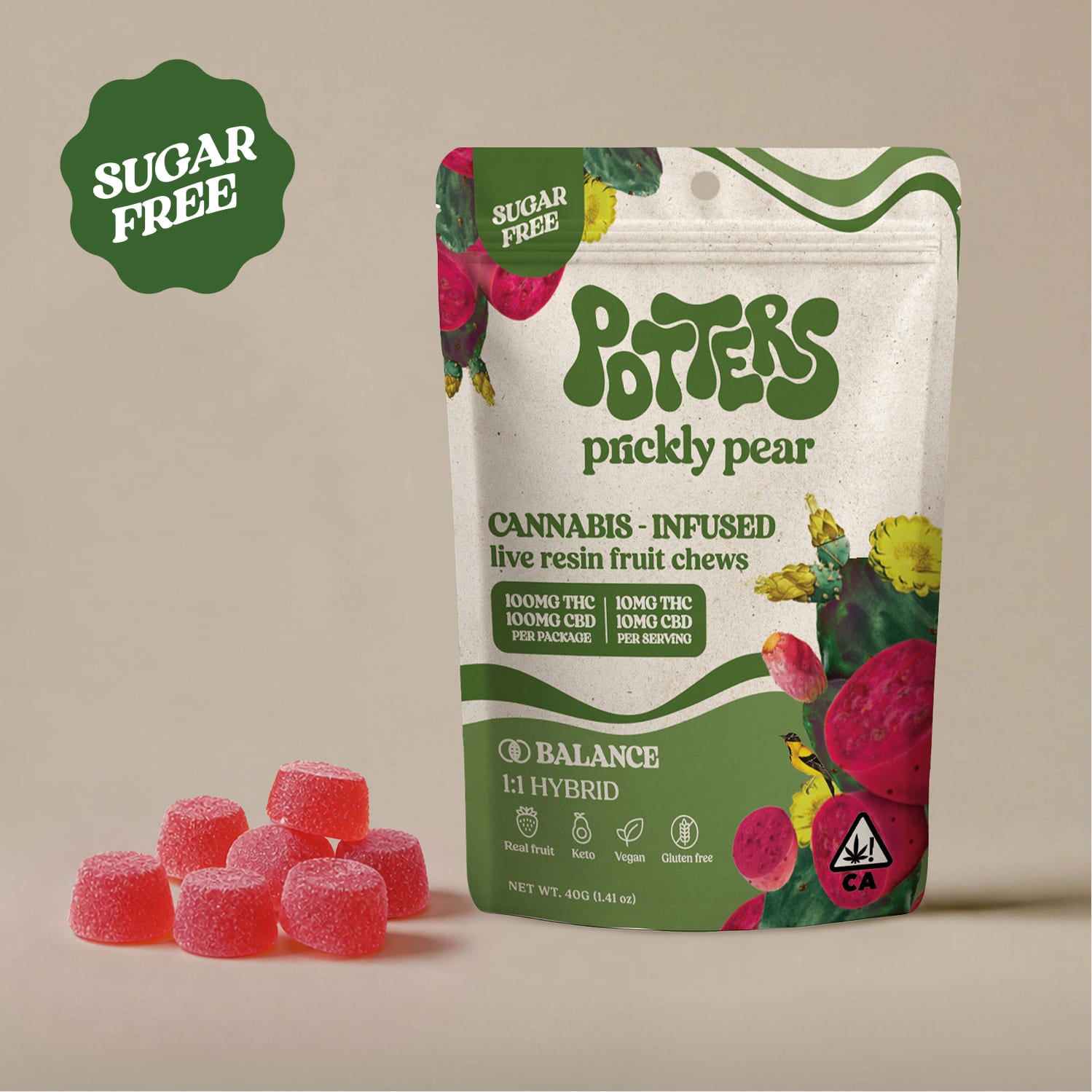 1:1 Prickly Pear [10pk] (100mg CBD/100mg THC)