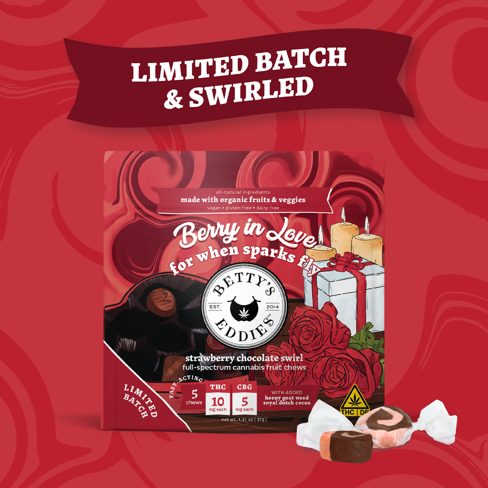 Berry In Love - Strawberry Chocolate Swirl [10pk] (50mg THC/25mg CBG)