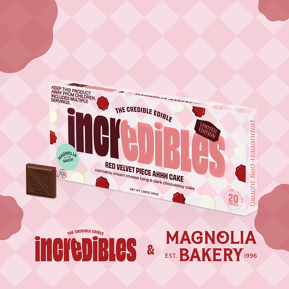 1:1 Magnolia Bakery Red Velvet Piece Ahhh Cake Bar + CBD Bar [20pk] (100mg CBD/100mg THC)