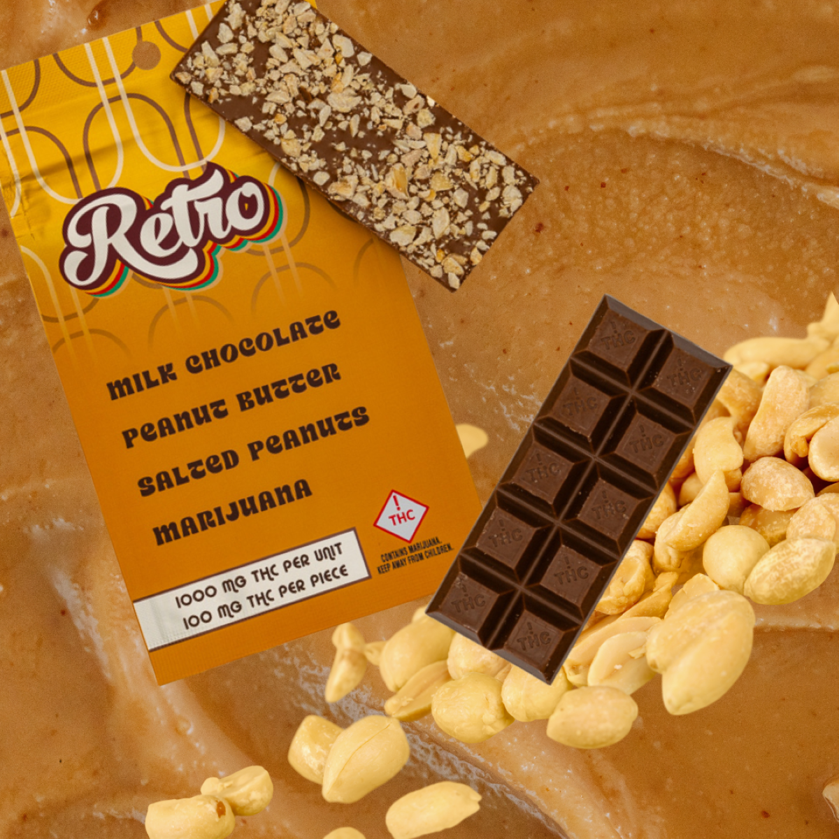 Milk Chocolate. Peanut Butter. Salted Peanuts. Marijuana - 1000mg THC