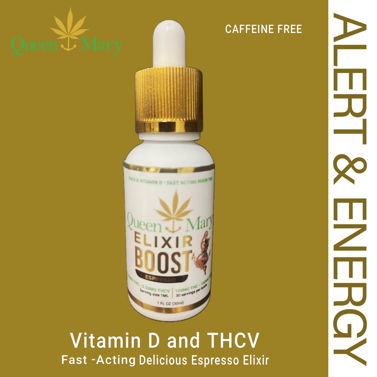 QUEEN MARY  BOOST (Espresso) 3:1 Rosin and THCV 300mg:100mg | Fast- acting | Vegan | Vitamin D