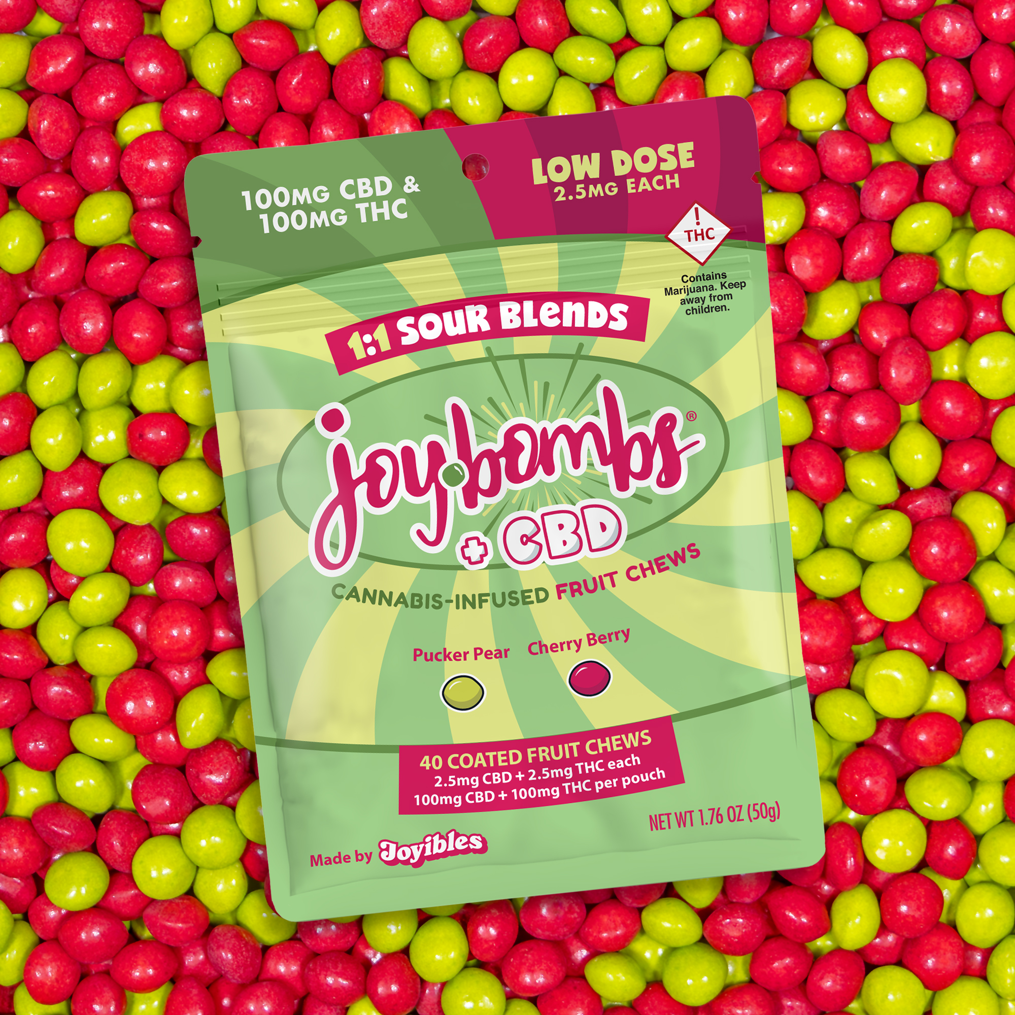 Joy Bombs + CBD 1:1 Sour Blends - 100mg THC (40pk / 2.5mg THC & 2.5mg CBD ea)