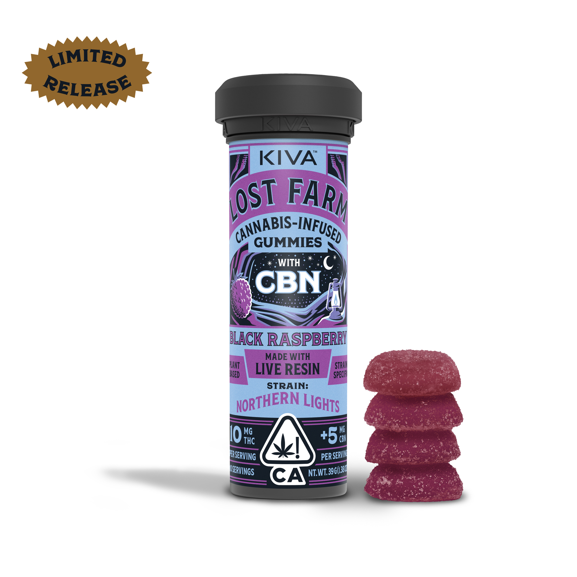 10mg : 5mg CBN Lost Farm 'Black Raspberry x Northern Lights' Gummies 100mg : 50mg CBN Total