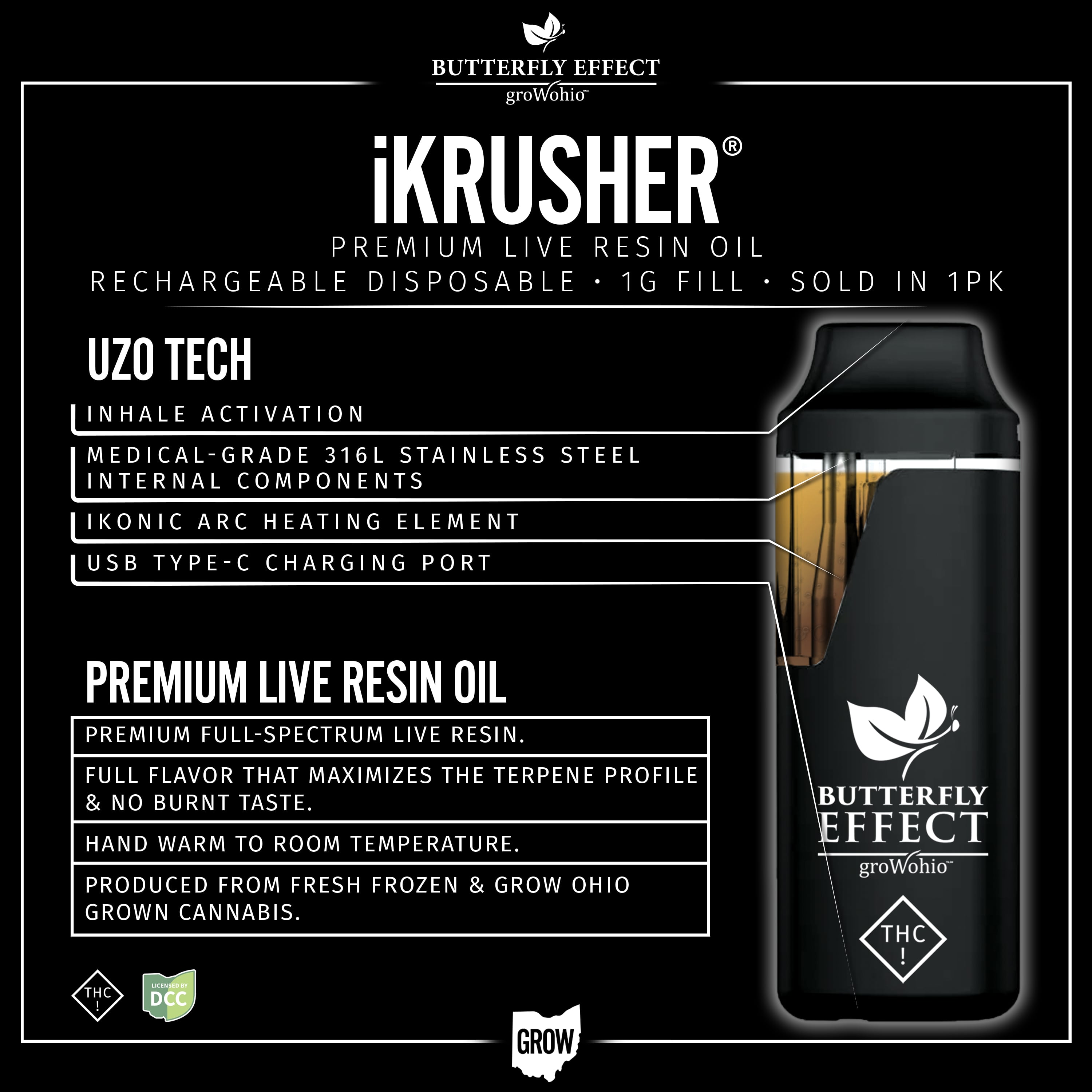 BUTTERFLY EFFECT - BLACK JACK - LIVE RESIN DISPOSABLE - [1G] - SATIVA