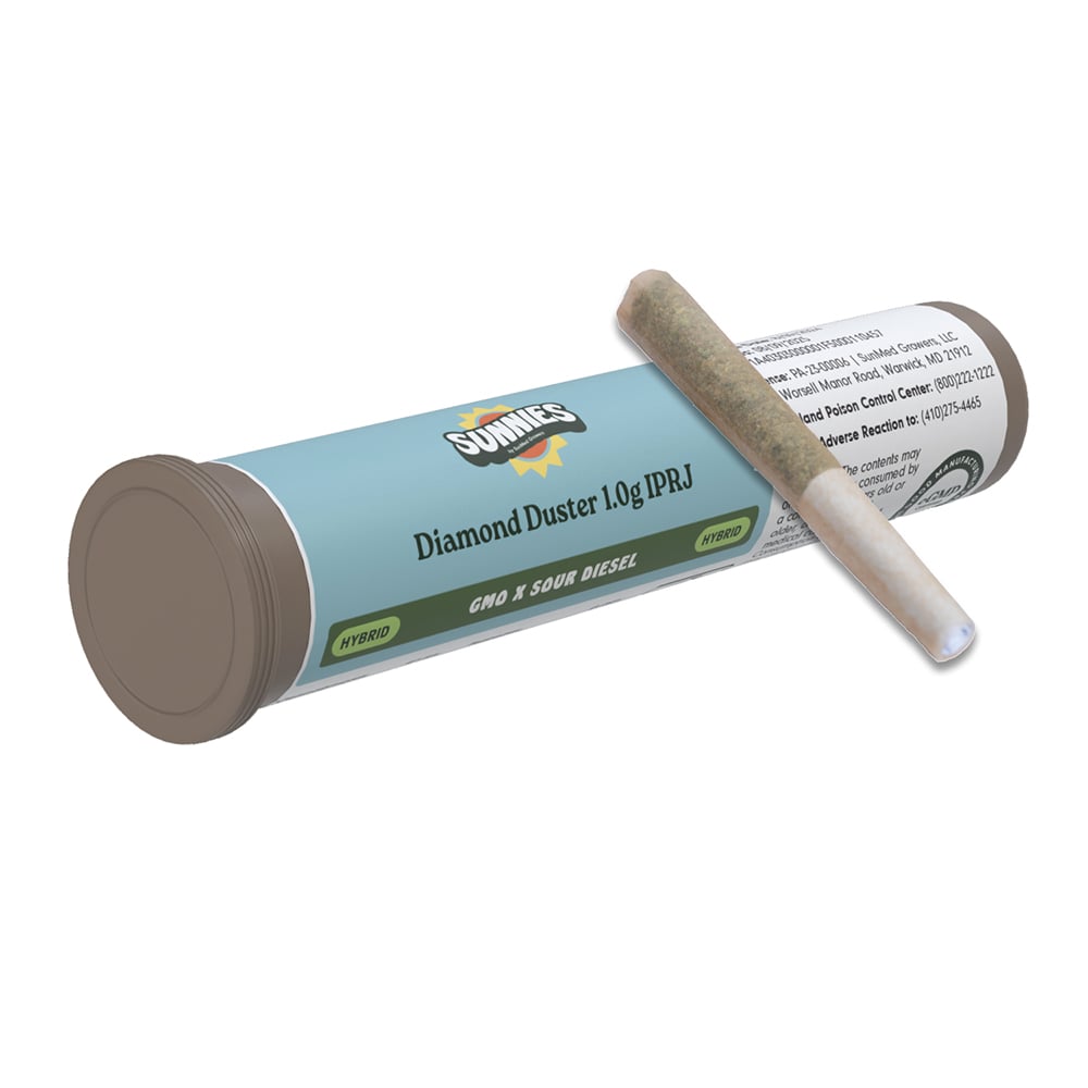 Shop GMO x Sour Diesel Diamond Duster Pre-Roll 1.0g | Trilogy Wellness of Maryland (Med) Dispensary Ellicott City, MD Shop GMO x Sour Diesel Diamond Duster Pre-Roll 1.0g | Trilogy Wellness of Maryland (Med) Dispensary Ellicott City, MD