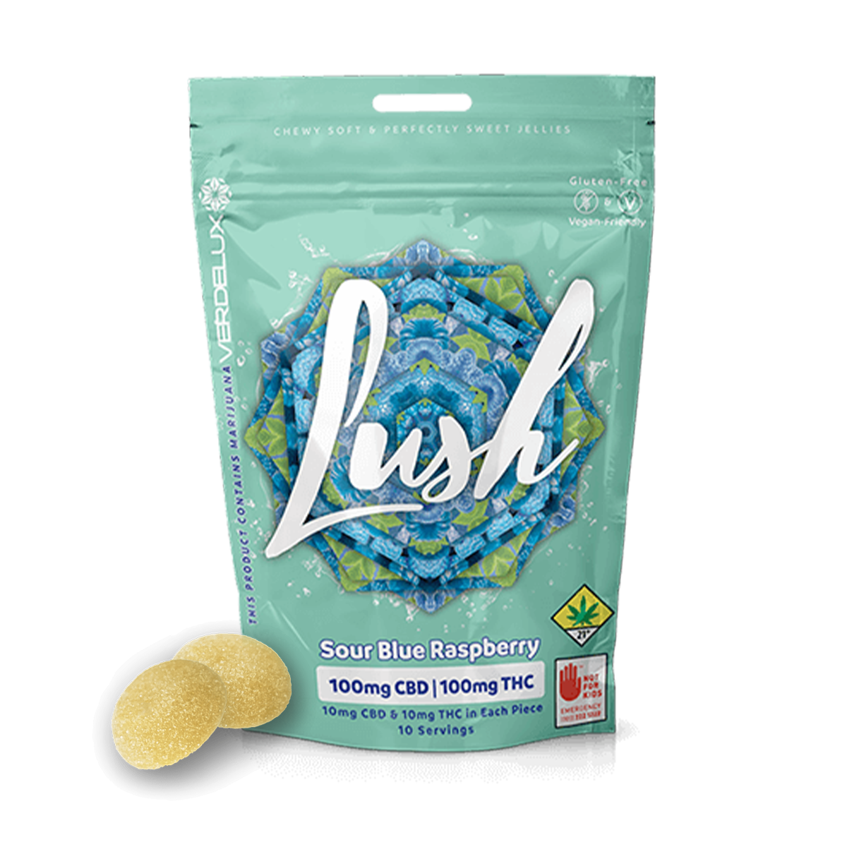 Gummies Lush Sour Blue Raspberry 1:1 (DOHC) Edibles - 10pk